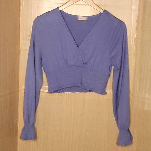Altar'd State Purple Textured Long Sleeve Cropped Top Large - Picture 1 of 7